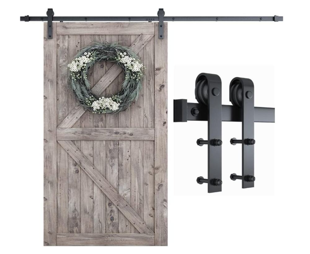 8.2 FT Sliding Barn Door Hardware Kit Heavy Duty Single Track Rail Set Black